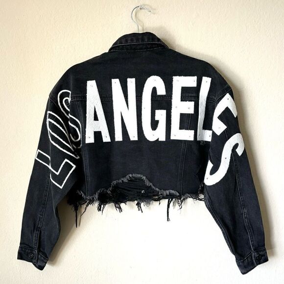 Trio Urban Lost Angeles Jean Black Jacket Cropped Cut Out Size XS - Picture 6 of 8